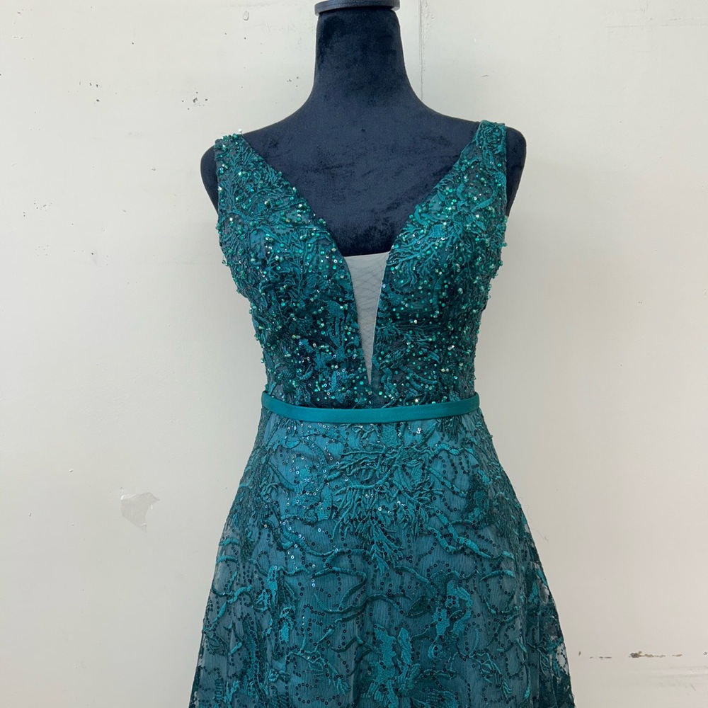 Elegant Teal Evening Gown GLS prom dress - Picture 2 of 6